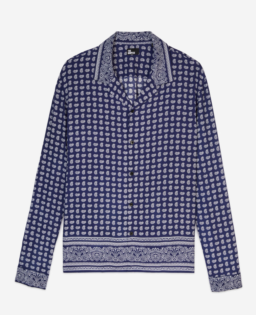The Kooples HOMME BLUE chemise col hawa&iuml;en imprim&eacute;e bleue