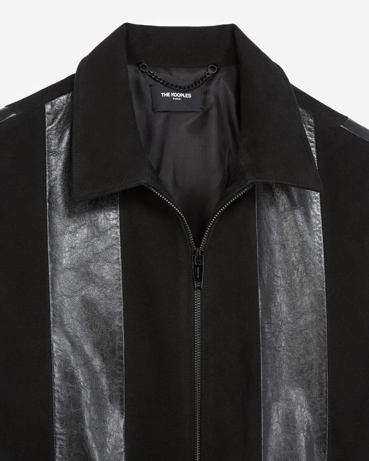 The Kooples MEN BLACK black leather jacket with contrasting stripes