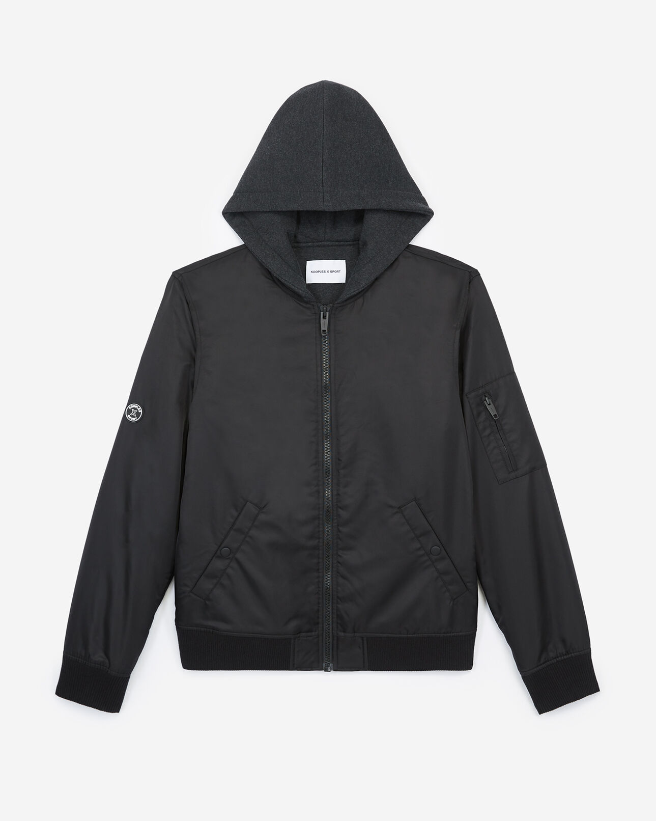 The Kooples HOMME BLACK blouson nylon noir capuche molleton