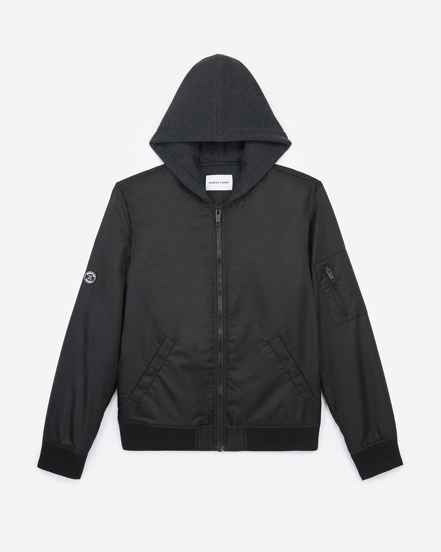 Blouson nylon noir capuche molleton, BLACK, hi-res image number null