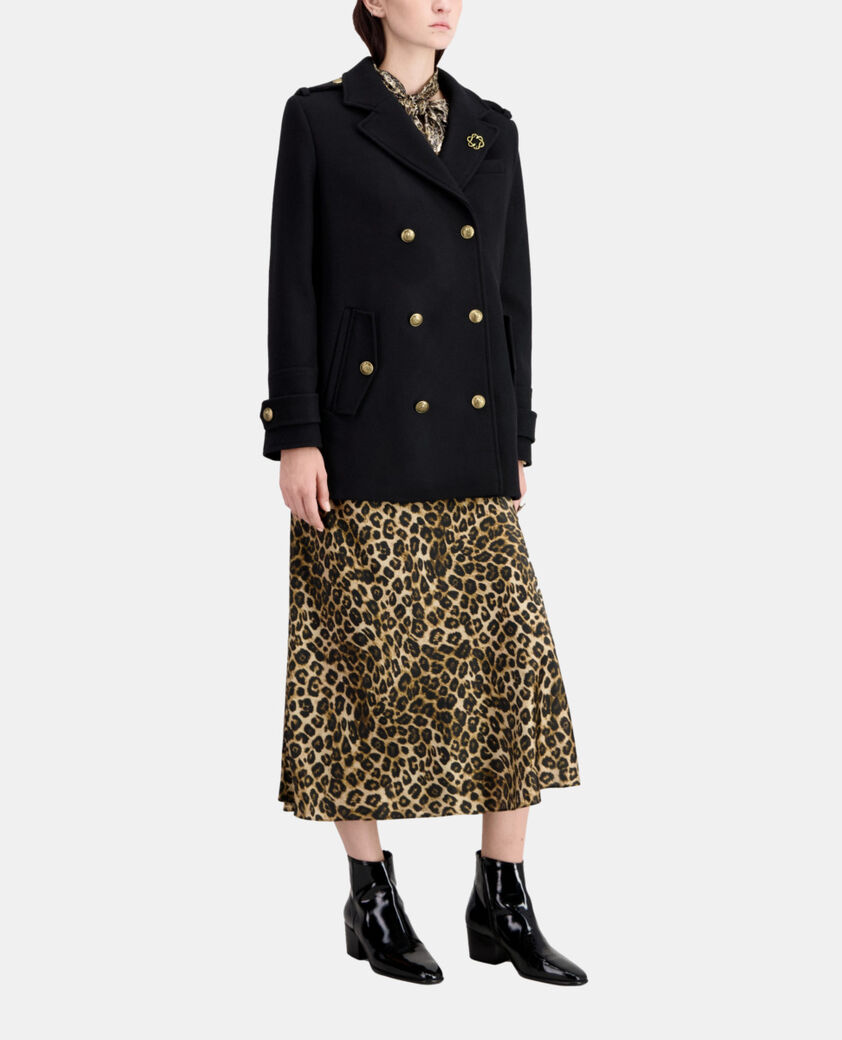 The Kooples FEMME BLACK caban noir en laine mélangée