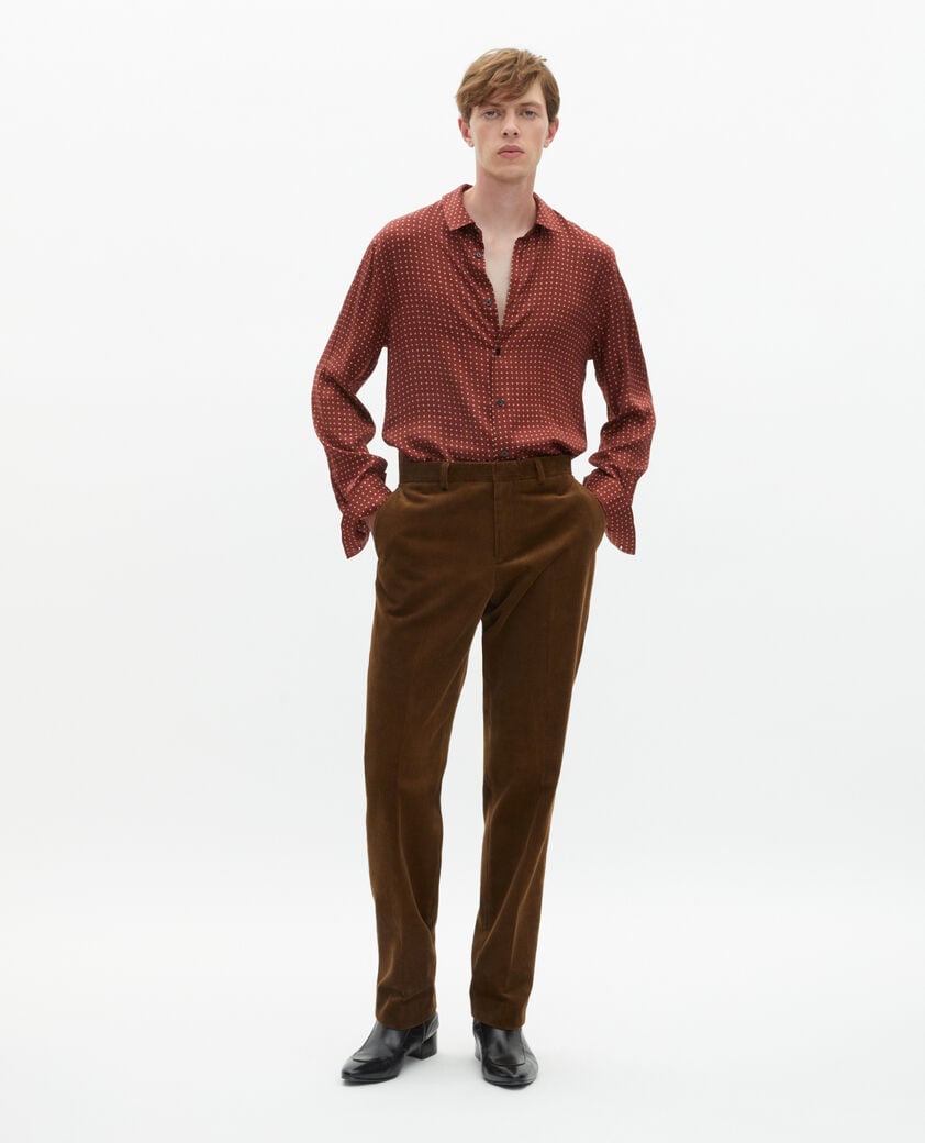 The Kooples HOMME CARAMEL pantalon de costume ajusté en velours côtelé marron