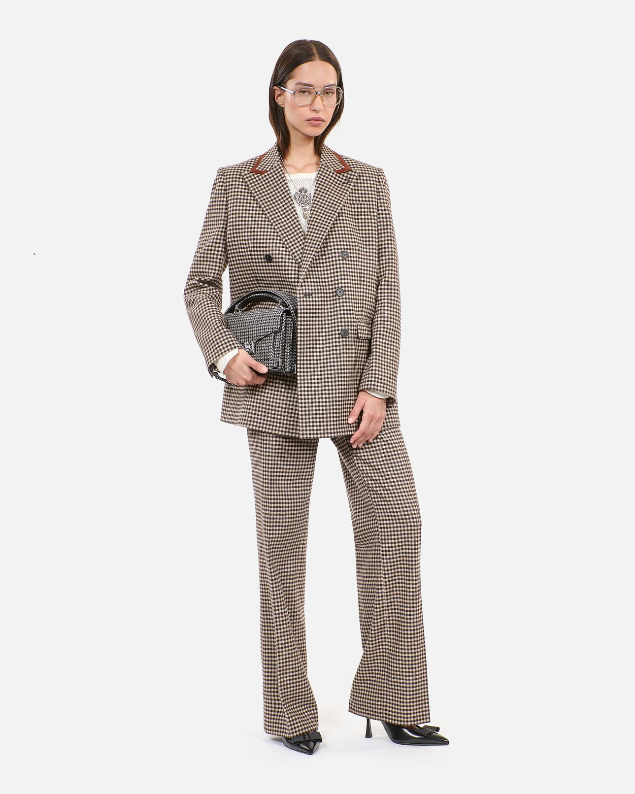 The Kooples WOMEN ECRU BLACK vichy check suit jacket