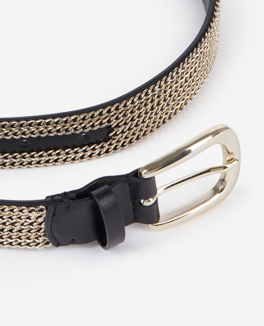 The Kooples DAMEN GOLD schwarzer ledergürtel mit ketten