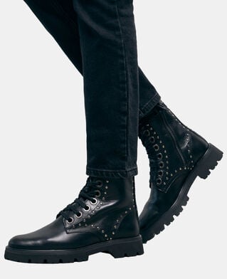 The Kooples WOMEN BLACK black leather ranger boots