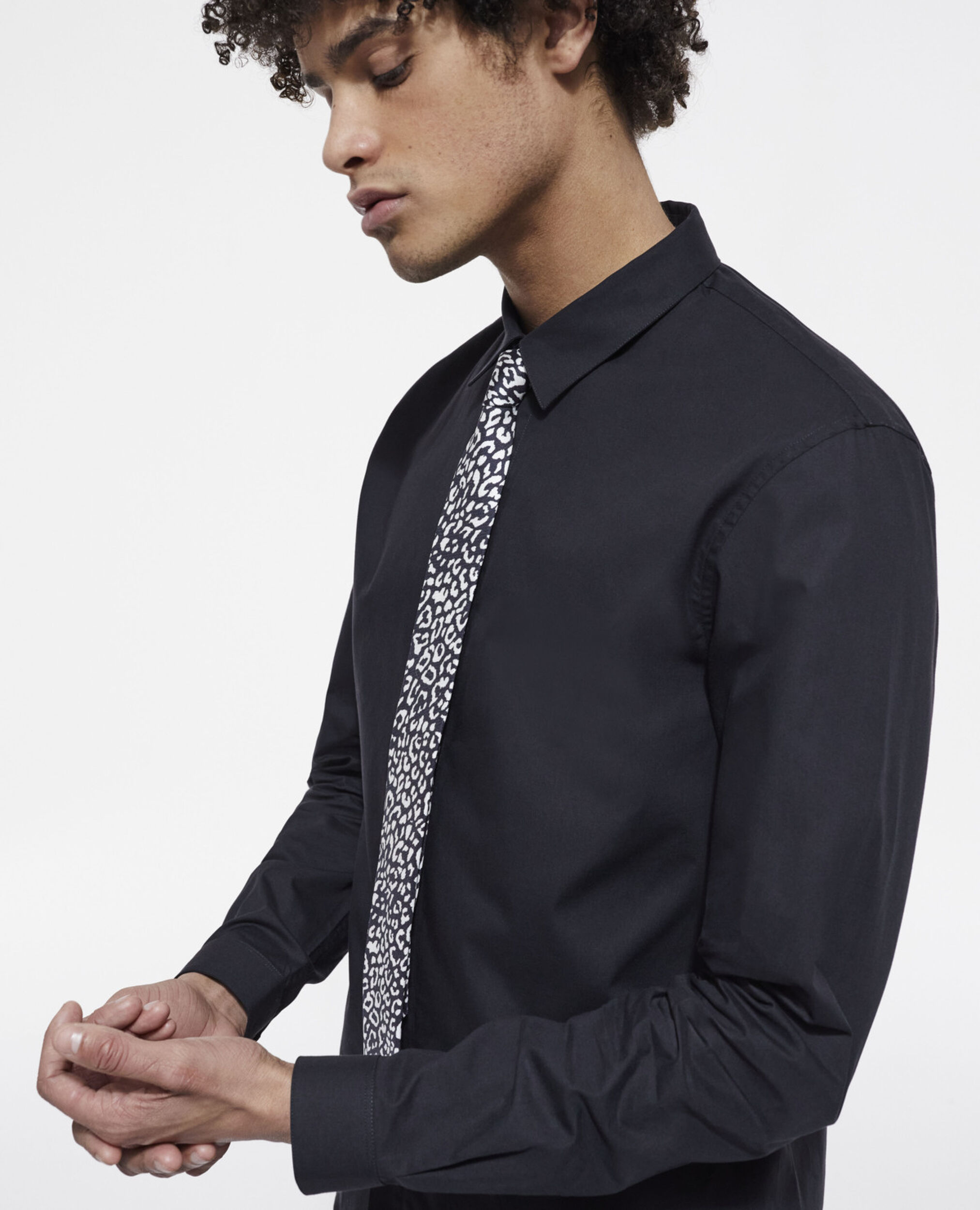 Black silk tie with leopard print | The Kooples