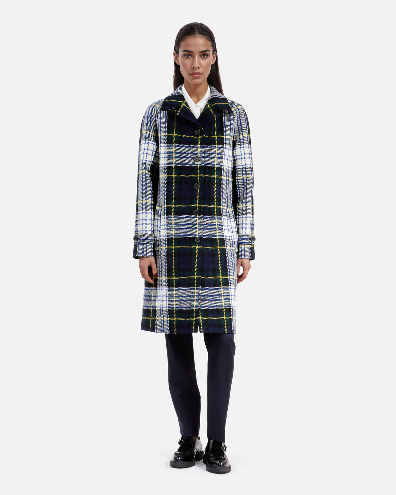The Kooples FEMME GREEN-WHITE manteau the kooples x harris tweed