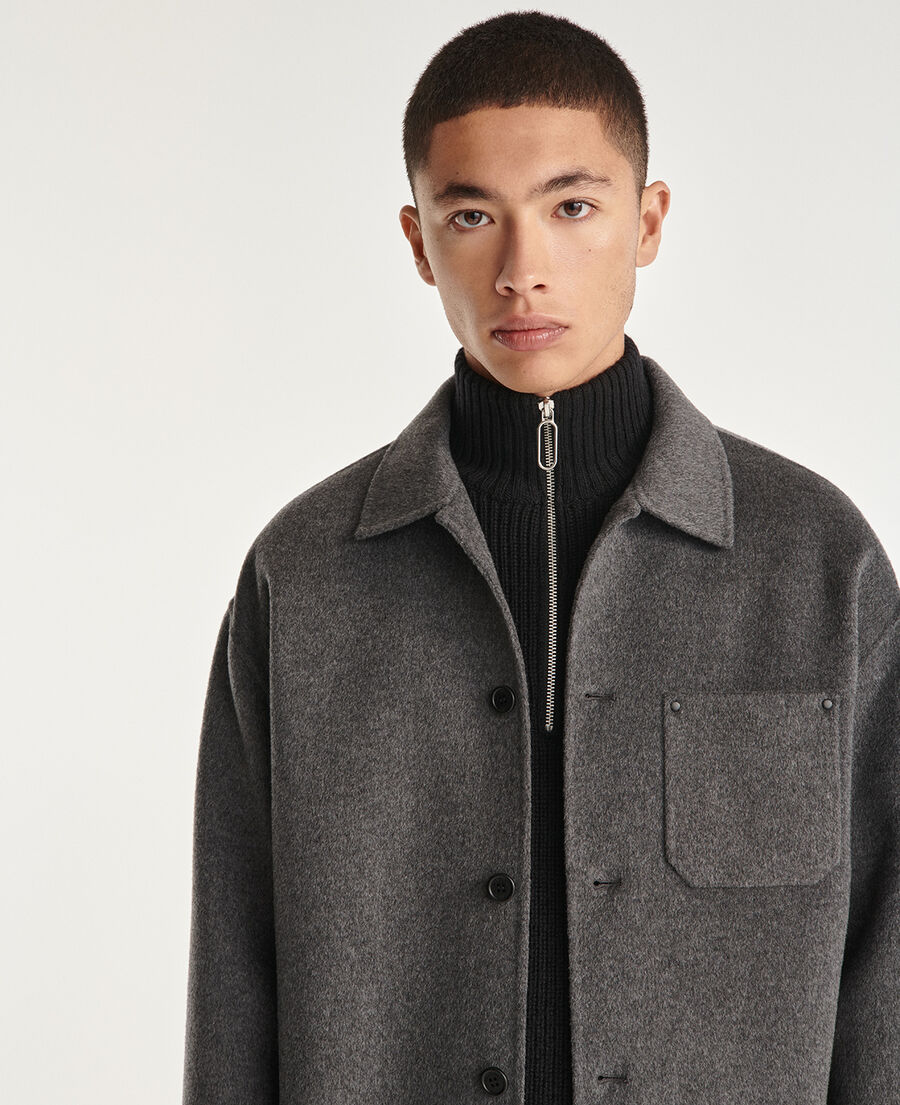 Flecked gray wool shirt with classic collar | The Kooples - US