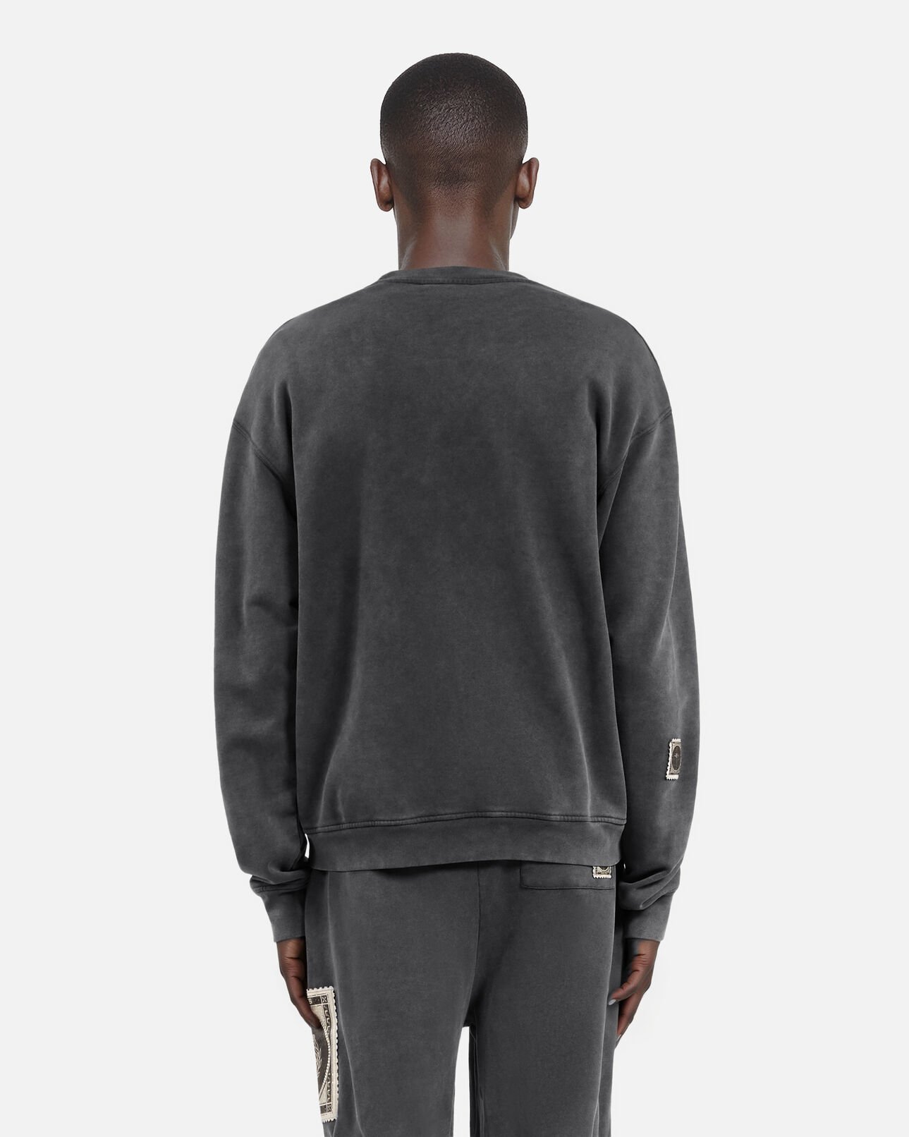 The Kooples HERREN BLACK WASHED schwarzes, verblichenes sweatshirt mit patches