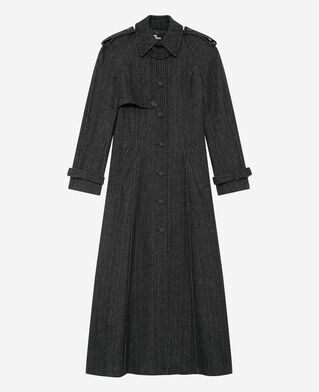 The Kooples WOMEN GREY FLANNEL long dark gray wool coat