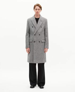 The Kooples HOMME BLACK GREY manteau long pied de poule en laine noir et blanc