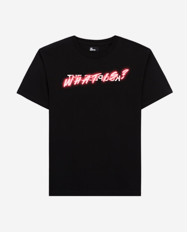 schwarzes t-shirt herren mit „what is“-schriftzug