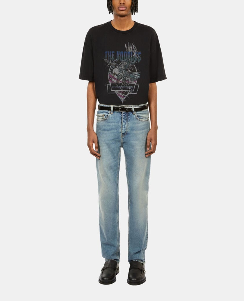 The Kooples HERREN BLACK WASHED schwarzes t-shirt mit chaos-adlersiebdruck