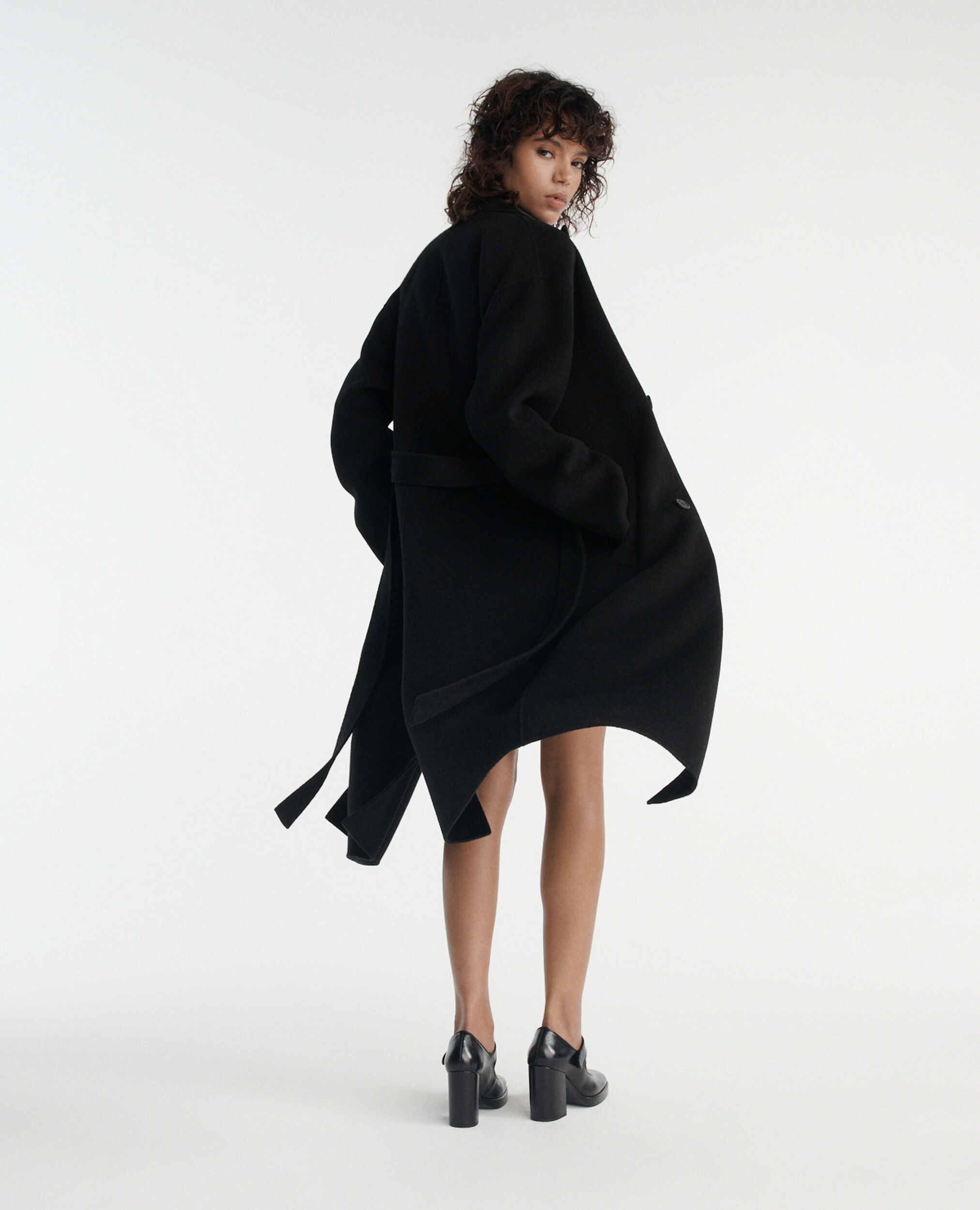 Oversized double-faced black wool coat, BLACK, hi-res image number null