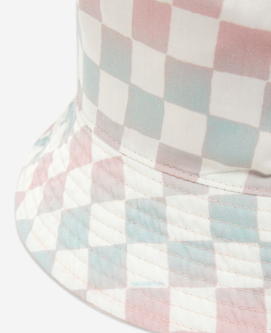 pink bucket hat w/ checkerboard print inside