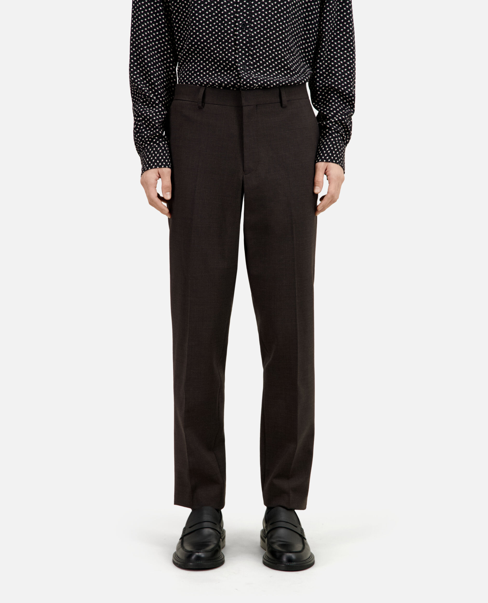 Pantalón traje pata gallo marrón lana, BROWN / BLACK, hi-res image number null