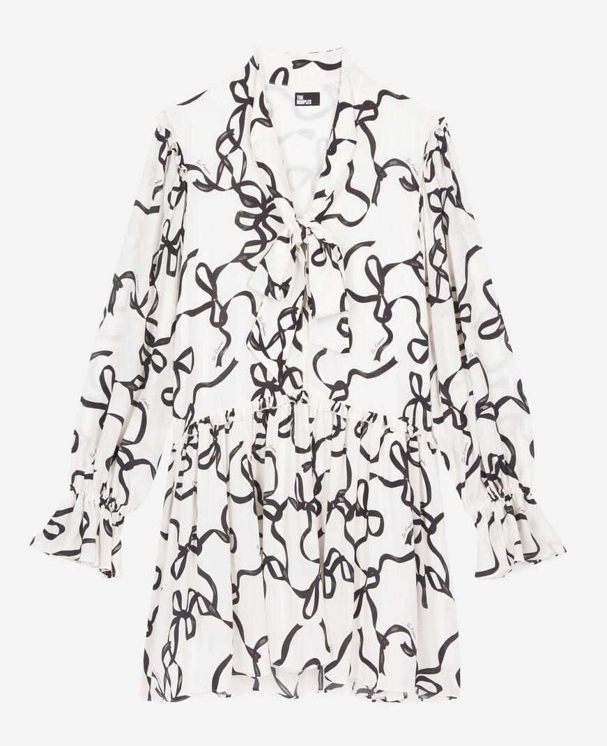 The Kooples WOMEN WHITE / BLACK ribbon-print silk short dress