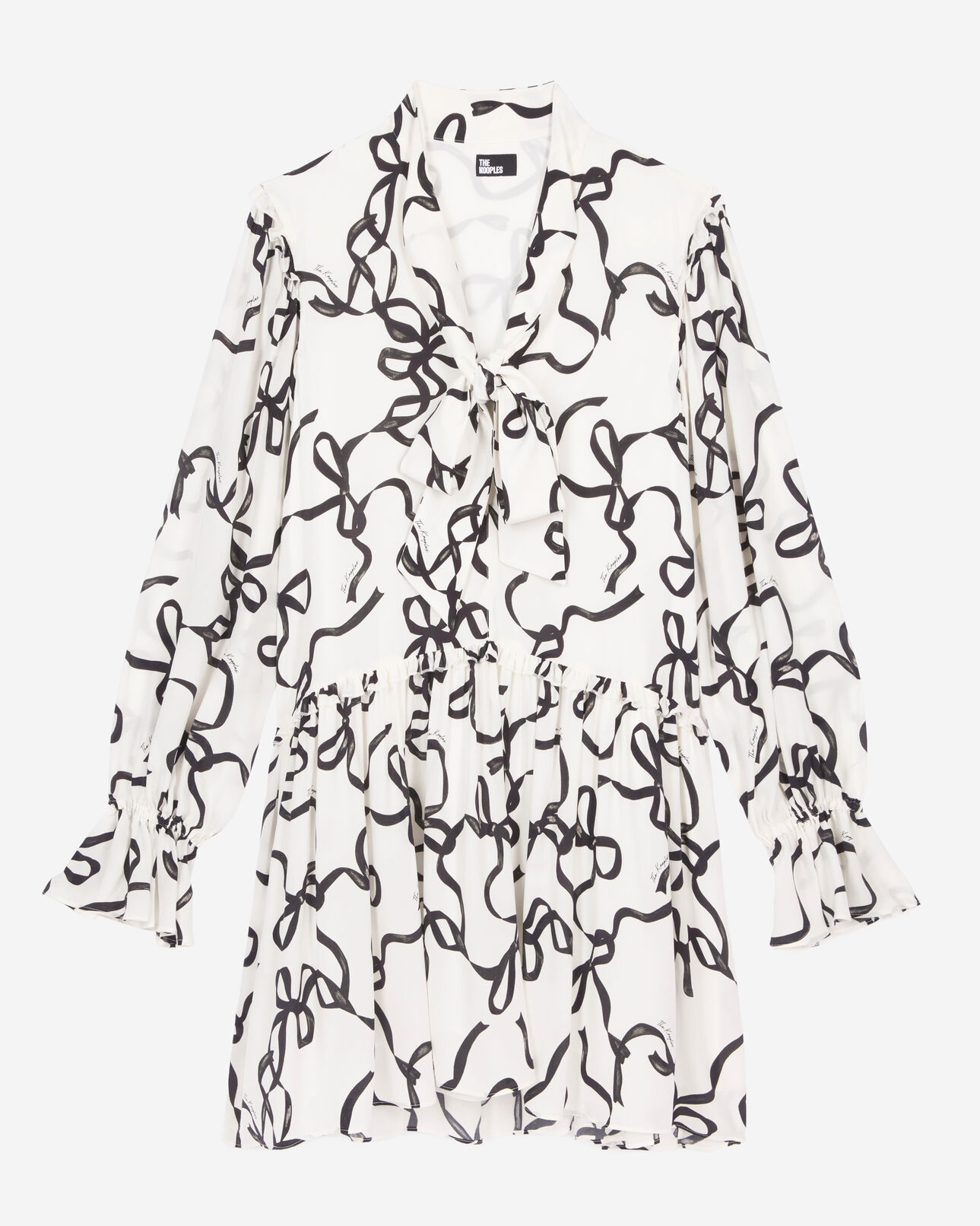 The Kooples DAMEN WHITE / BLACK kurzes kleid aus seide mit bändern bedruckt