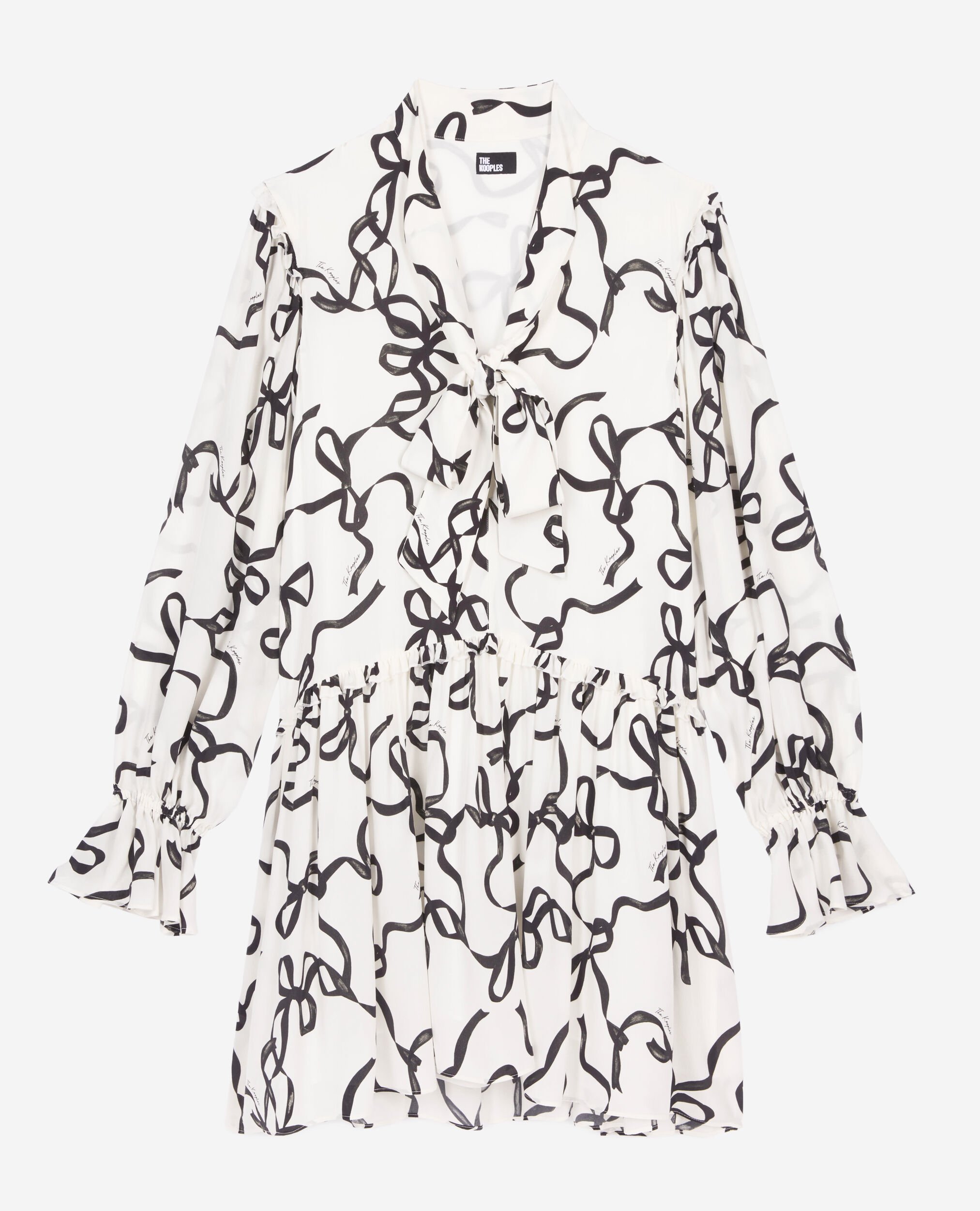 Ribbon-print silk short dress, WHITE / BLACK, hi-res image number null