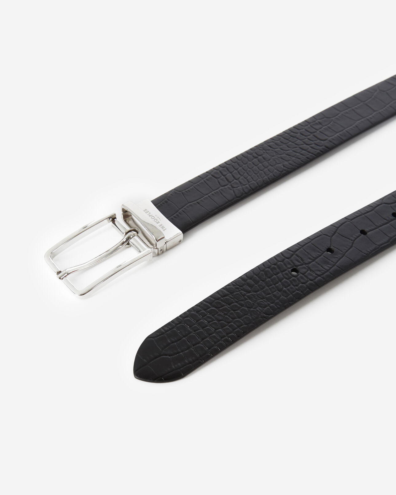 The Kooples HOMME BLACK ceinture cuir noire effet crocodile