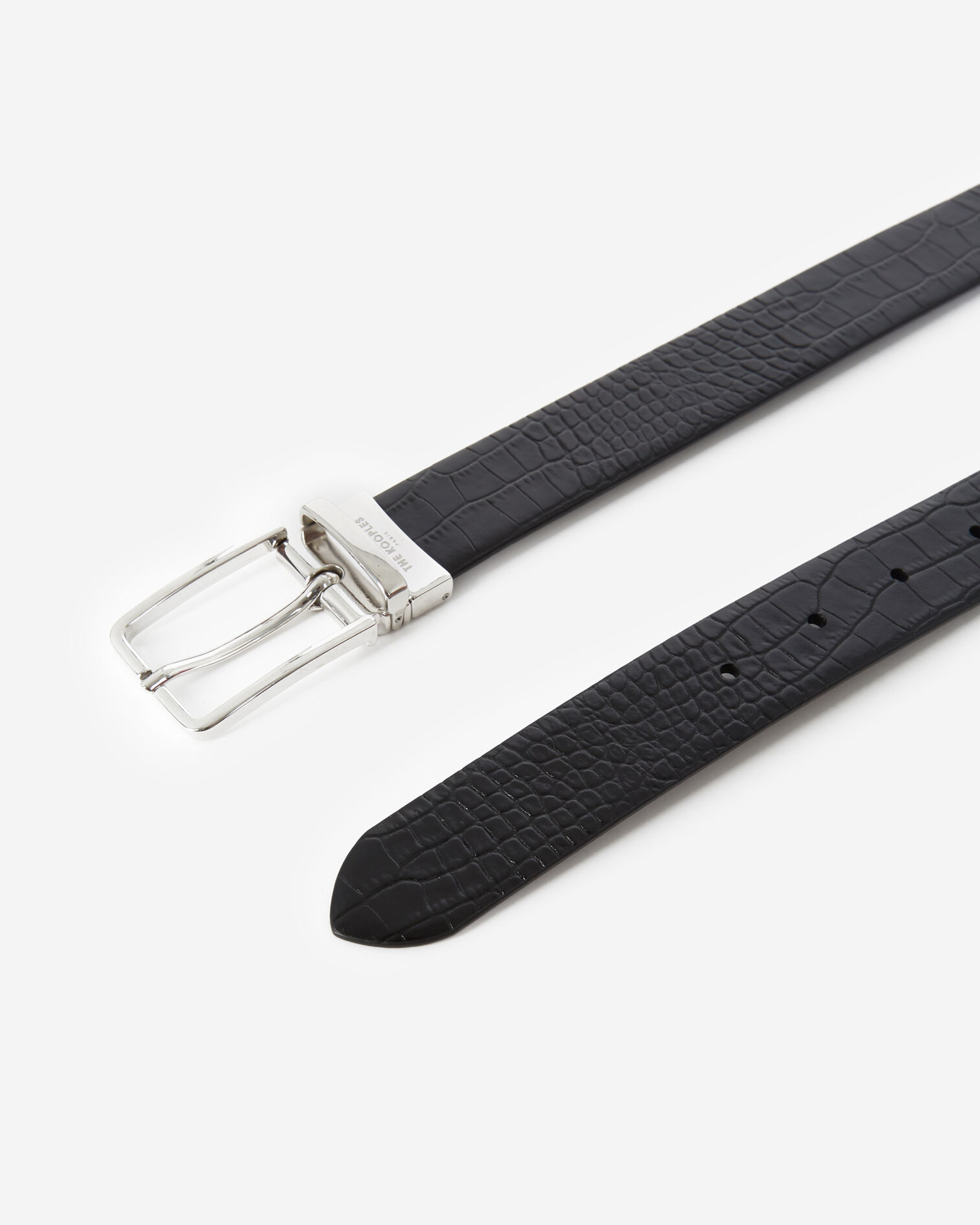 Ceinture cuir noire effet crocodile, BLACK, hi-res image number null