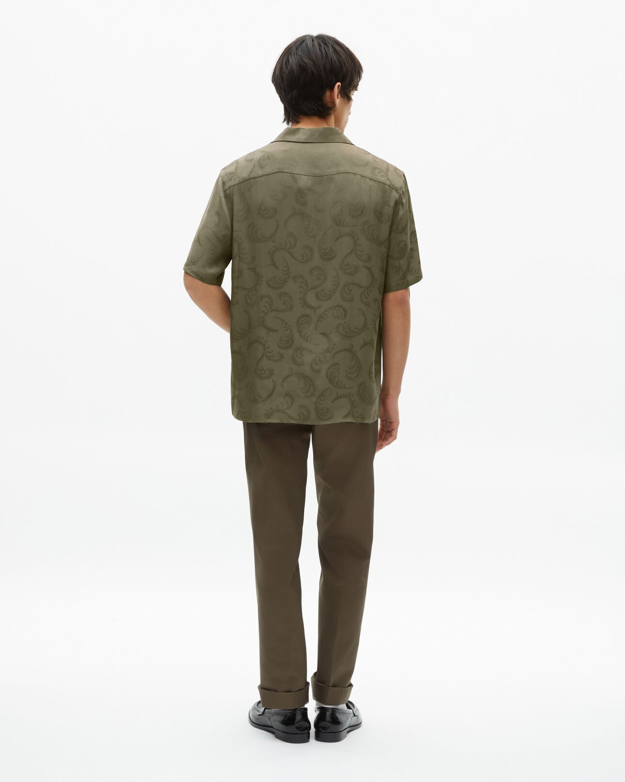The Kooples MEN OLIVE KAKI short-sleeved khaki jacquard shirt