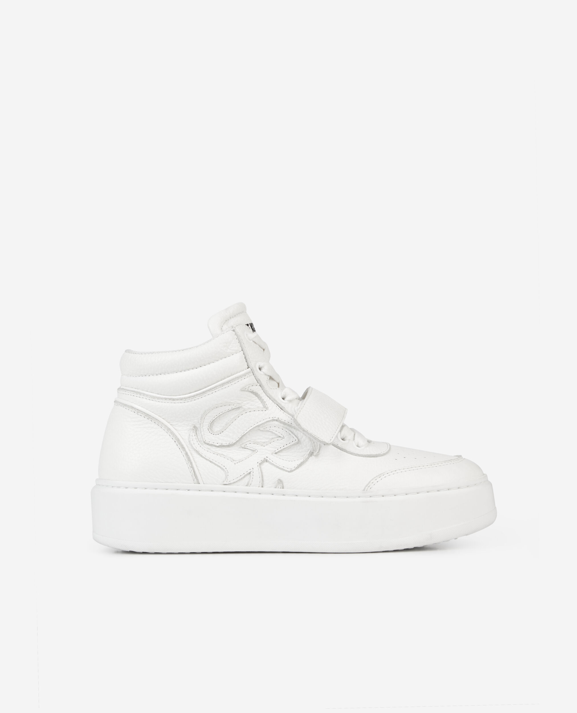 White leather high top sneakers, WHITE, hi-res image number null
