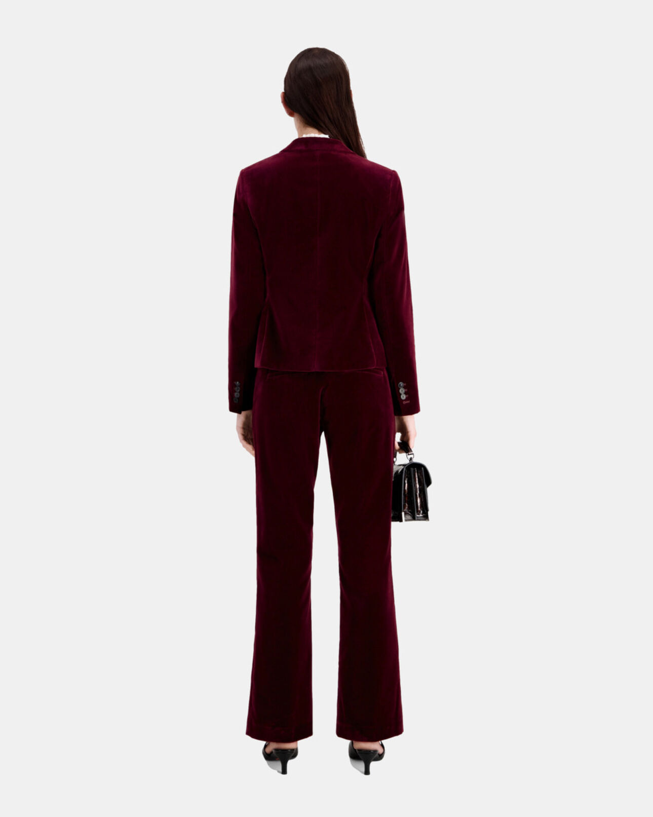 The Kooples FEMME BURGUNDY veste tailleur bordeaux courte en velours