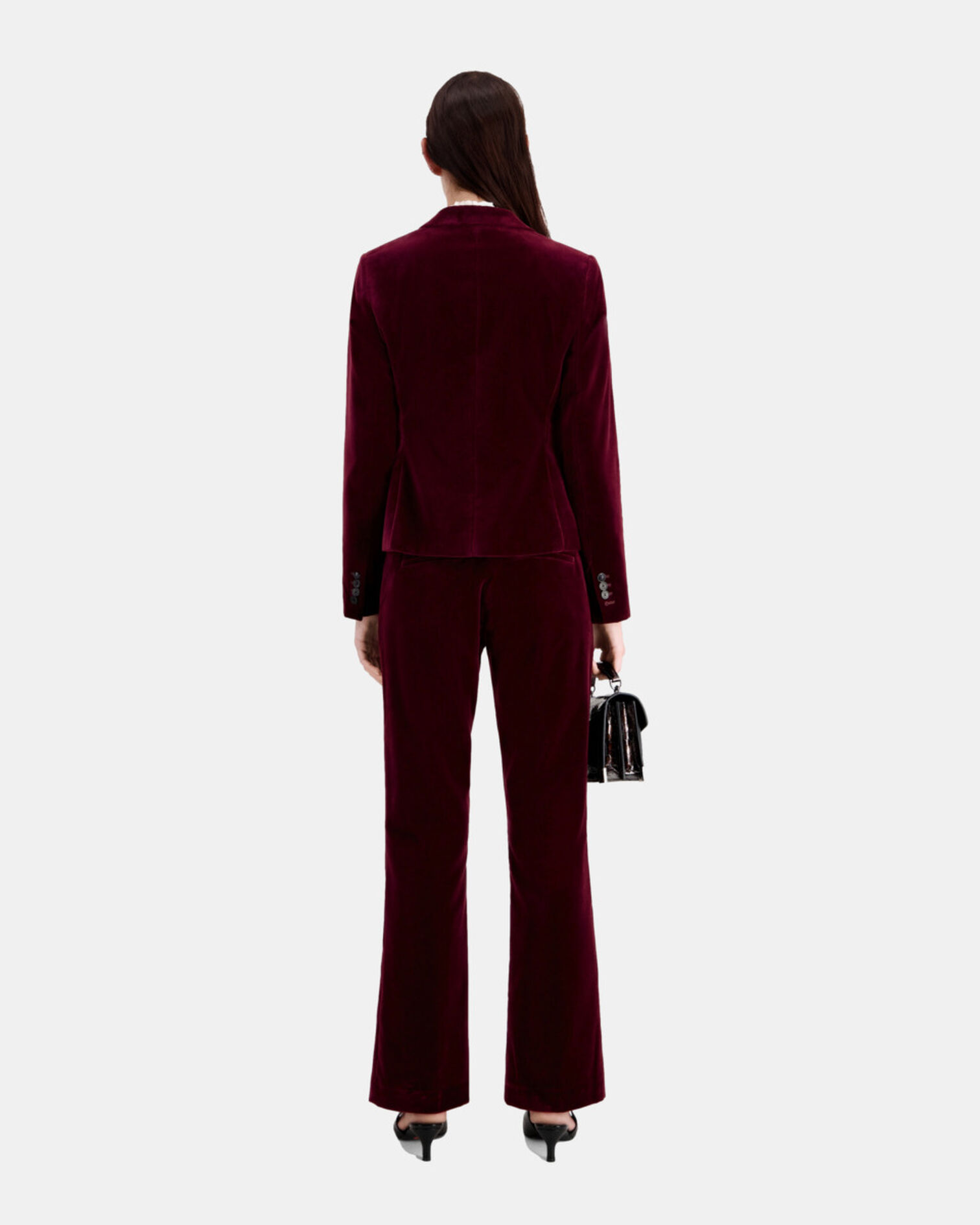 Veste tailleur bordeaux courte en velours, BURGUNDY, hi-res image number null