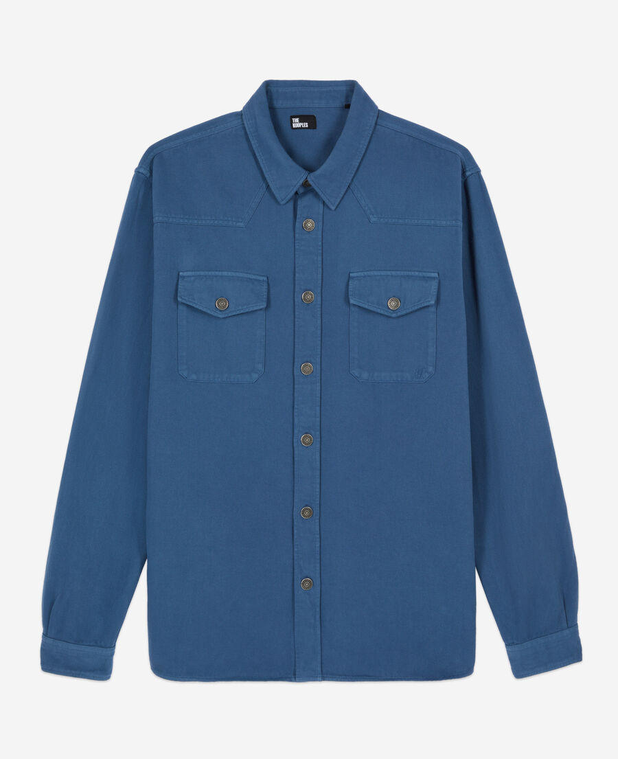 camisa azul lino algodón