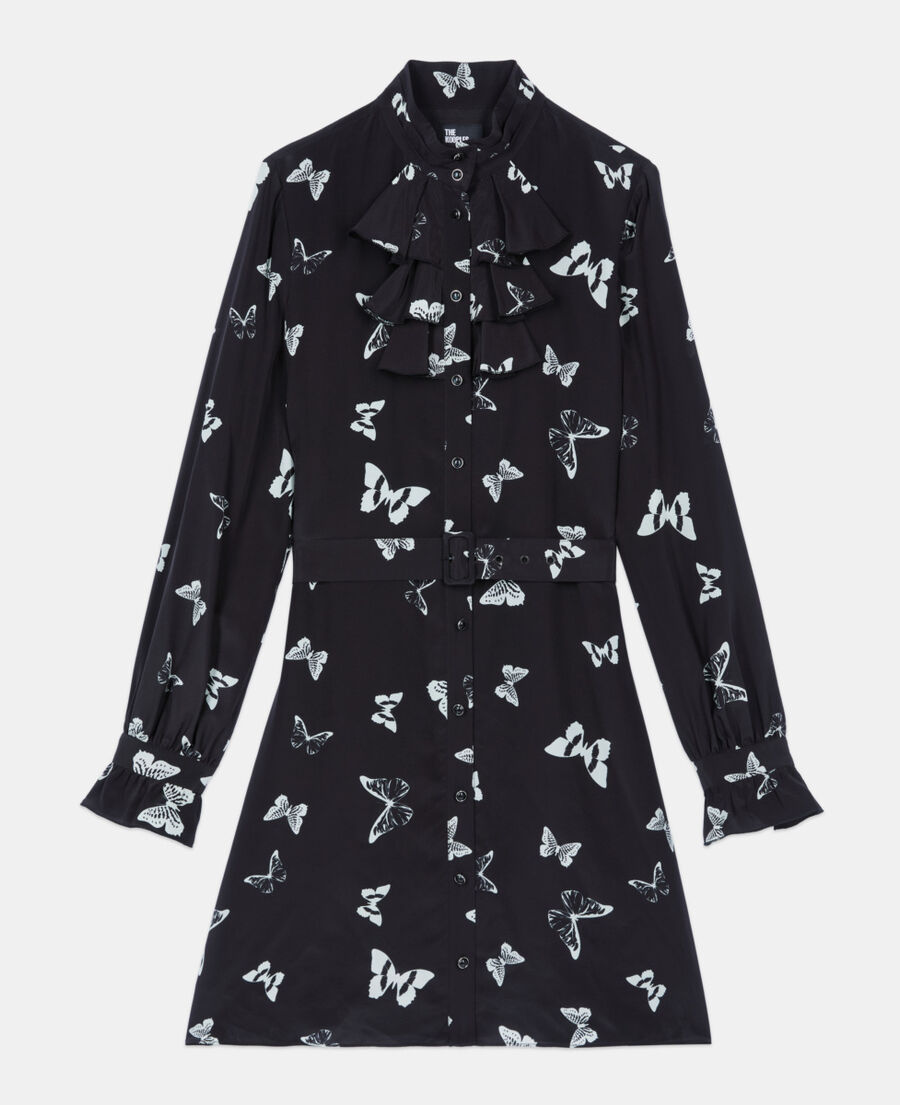The Kooples FEMME BLACK WHITE robe courte imprimée papillons