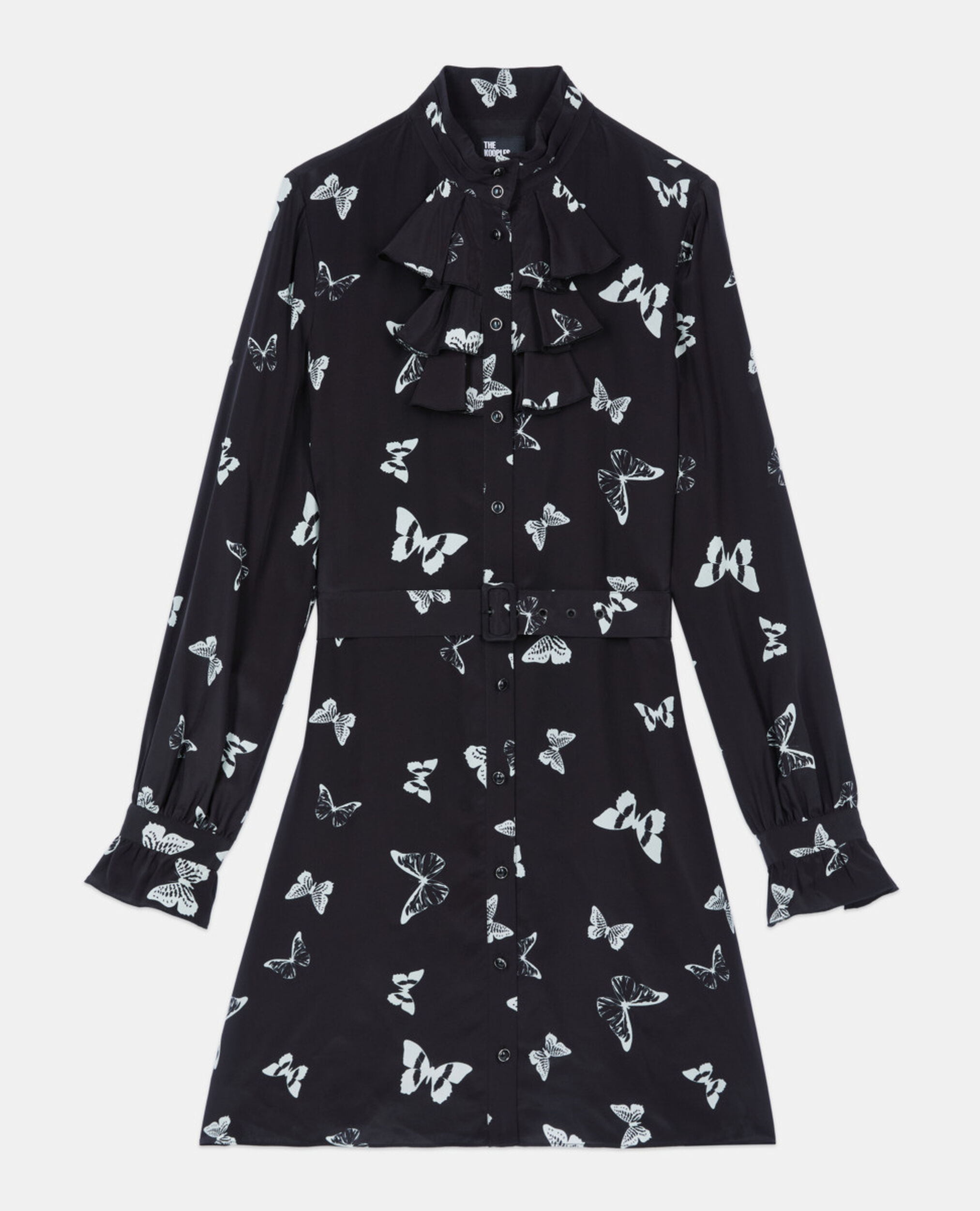 Robe courte imprimée papillons, BLACK WHITE, hi-res image number null