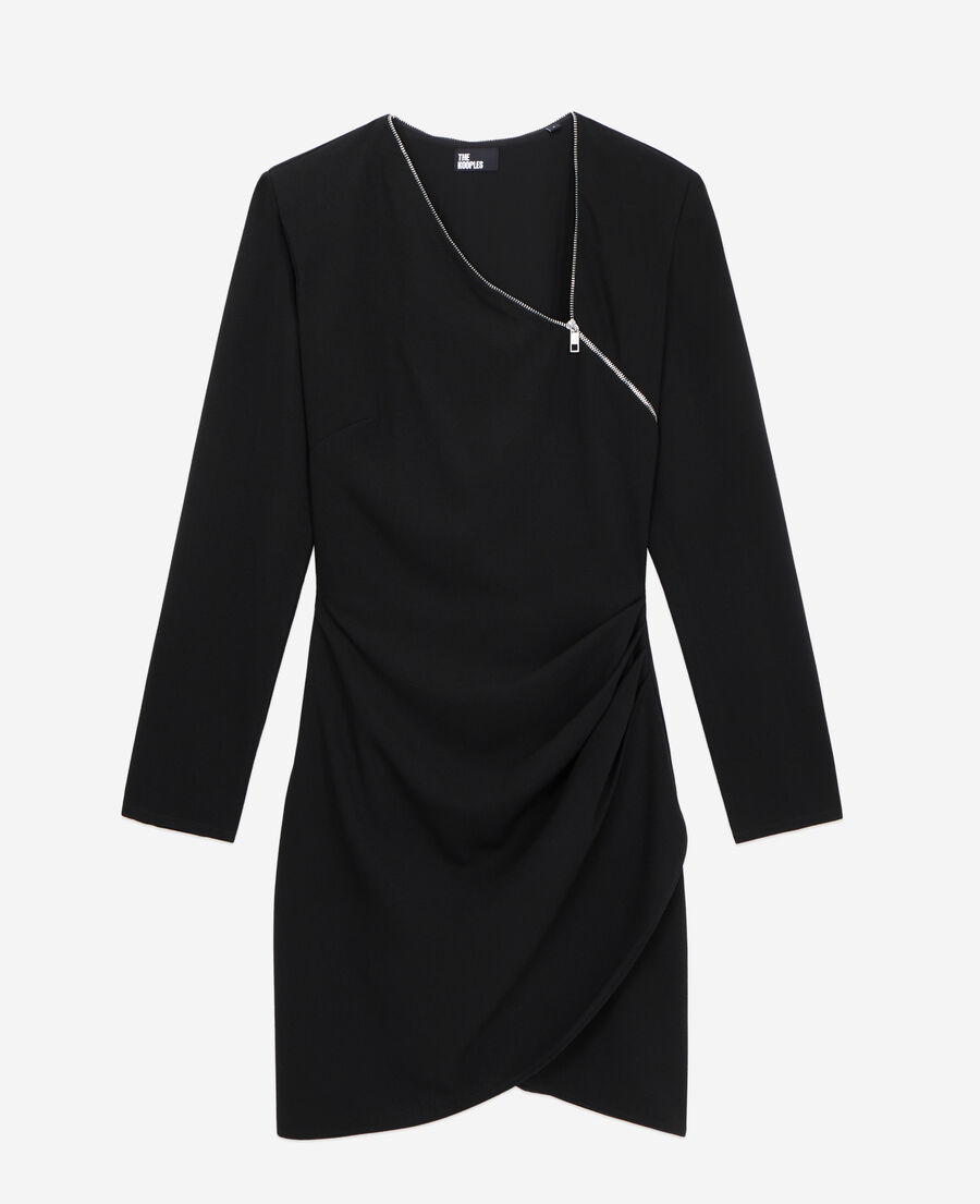 robe courte noire en crêpe avec zip