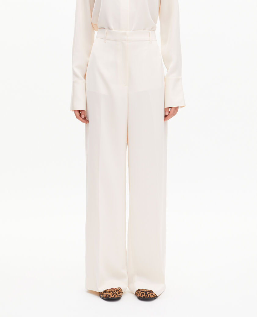 The Kooples FEMME WHITE pantalon large en satin &eacute;cru