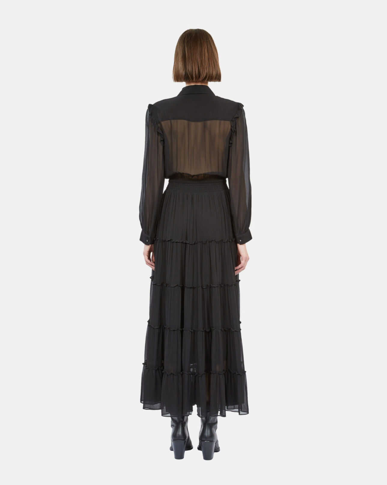 The Kooples WOMEN BLACK long black dress with ruffles