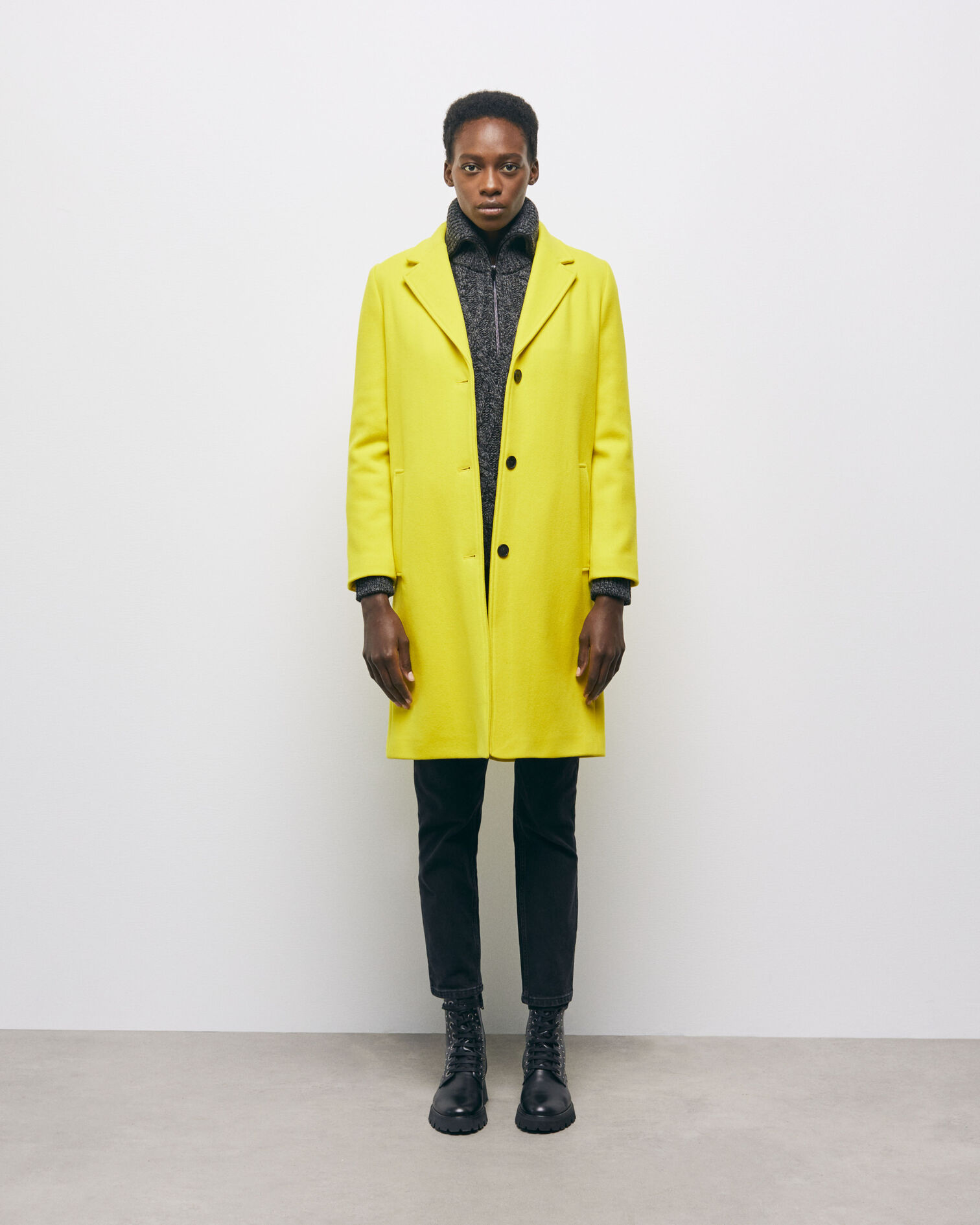 Manteau en laine jaune, YELLOW, hi-res image number null