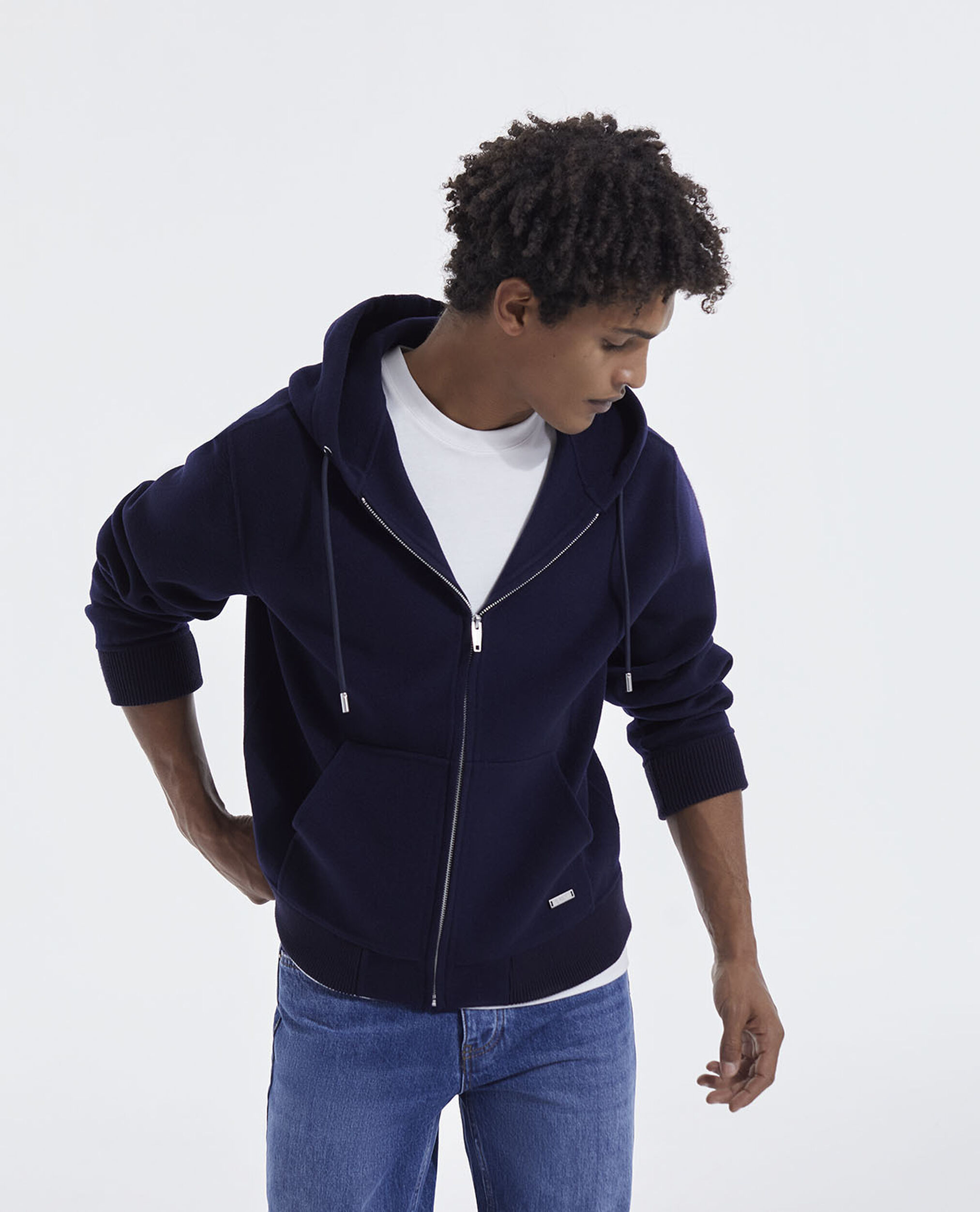 Double-sided blue wool hoodie, NAVY, hi-res image number null