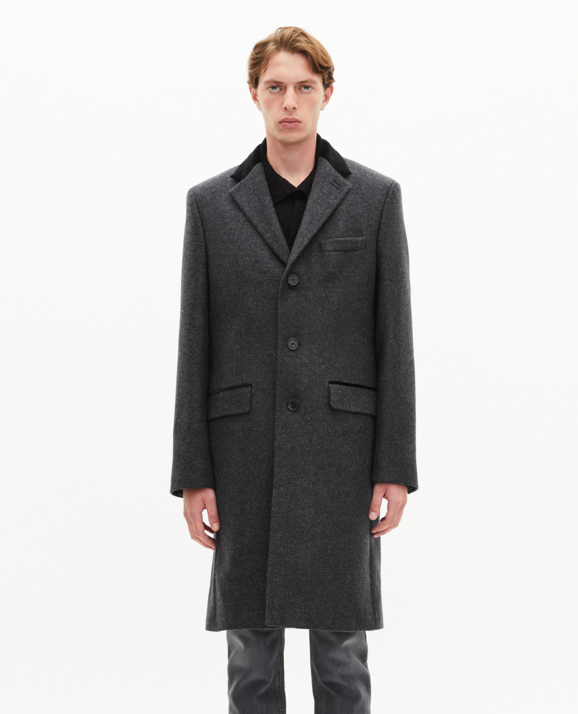 ジャケット・アウター volume wool tailored coat charcoal gray Long charcoal gray wool coat | The Kooples US