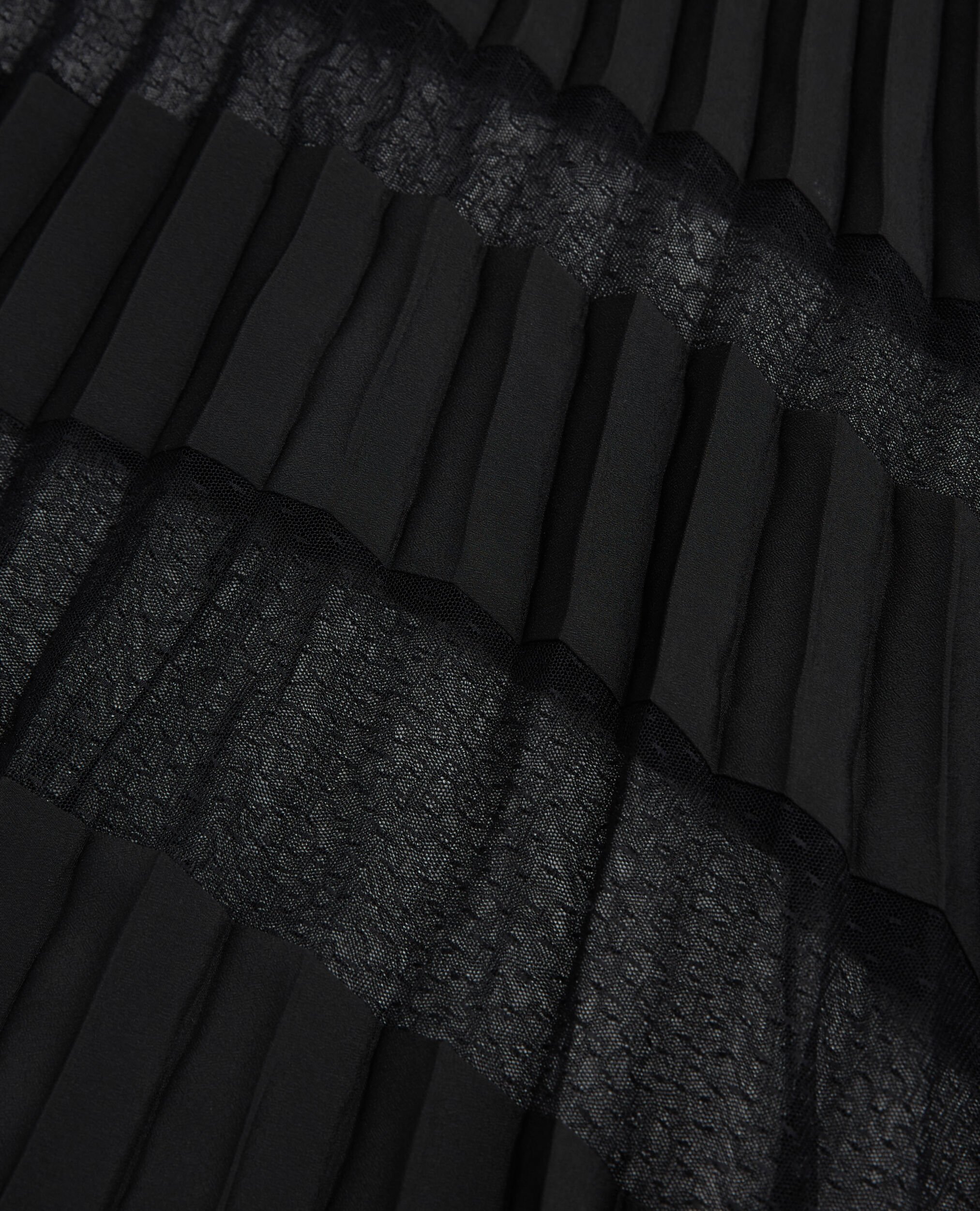 Jupe longue plissée avec dentelle noire, BLACK, hi-res image number null
