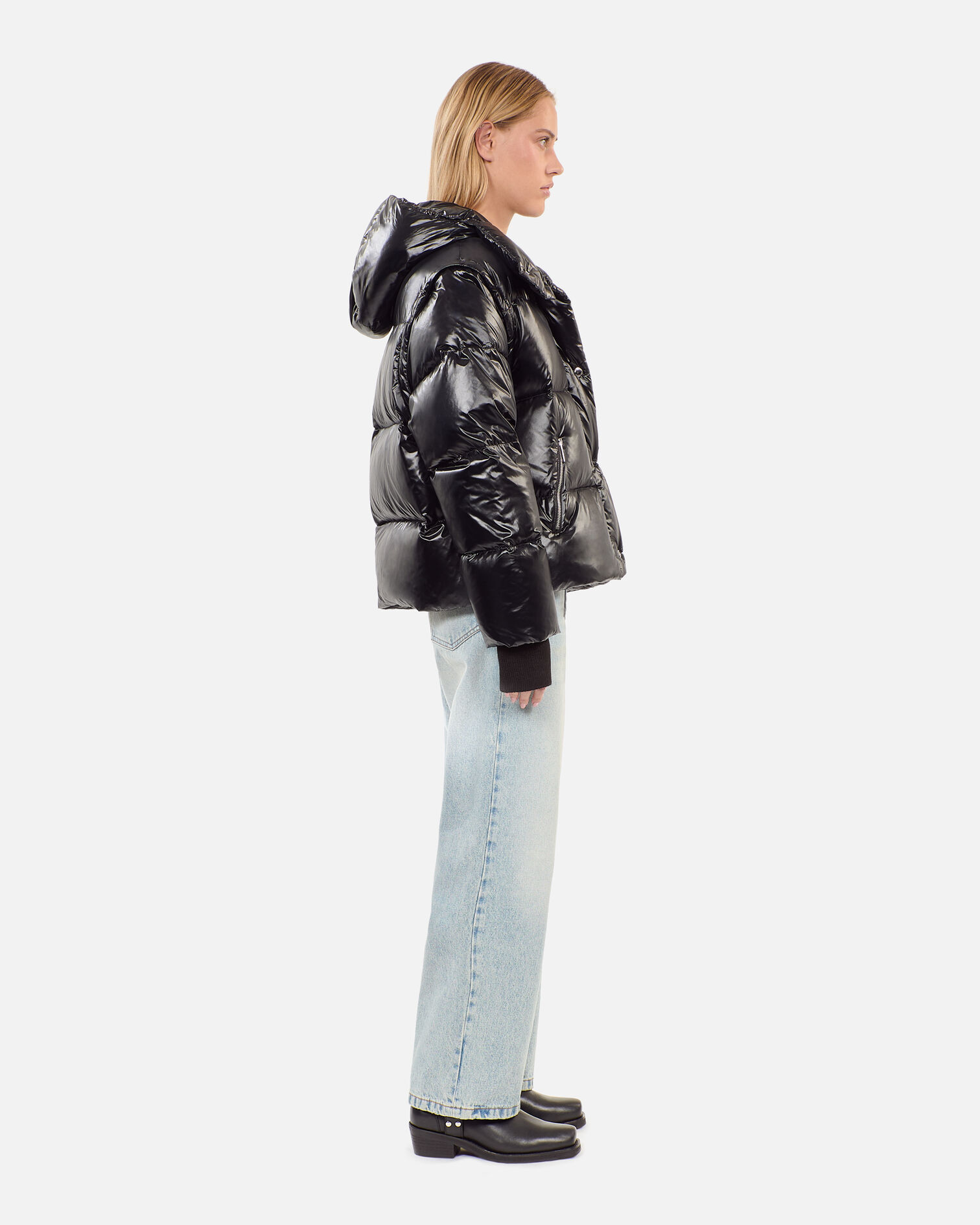 Black down jacket with detachable sleeves, BLACK, hi-res image number null