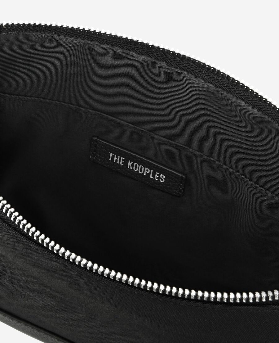 The Kooples HOMME BLACK pochette de voyage en canvas et cuir grainé noir