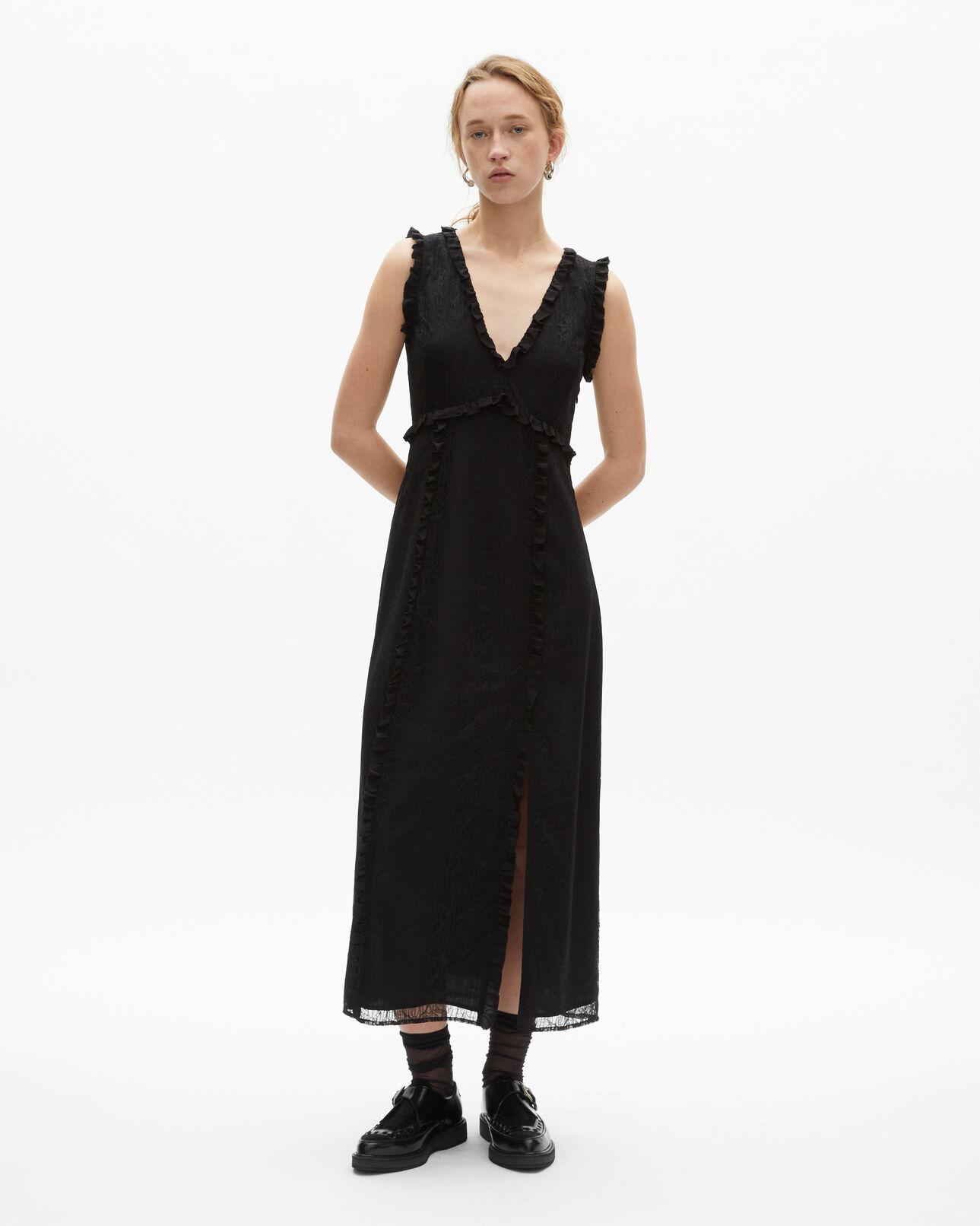 The Kooples MUJER BLACK maxi vestido de encaje negro