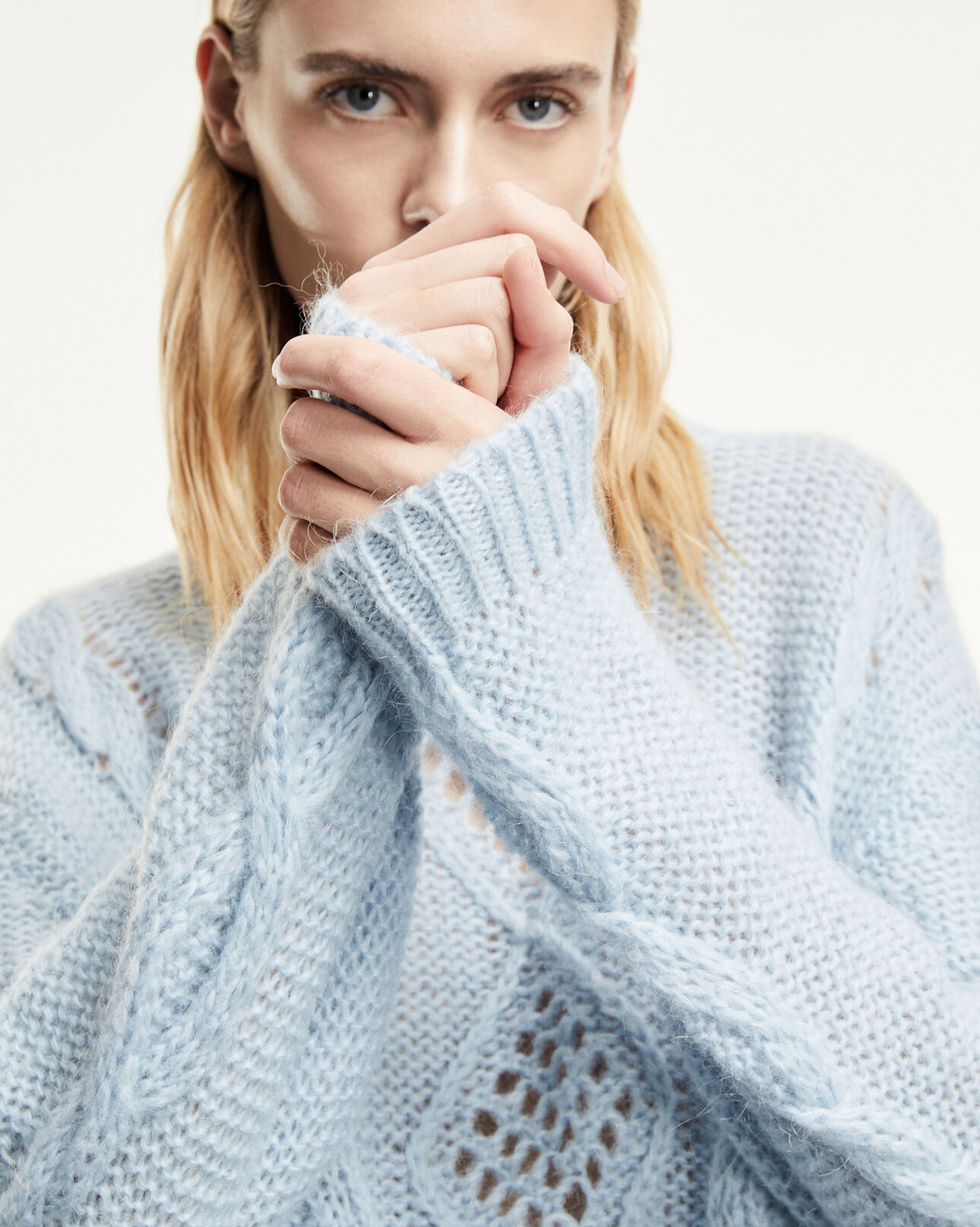 The Kooples WOMEN BABY BLUE classic sky blue mohair sweater