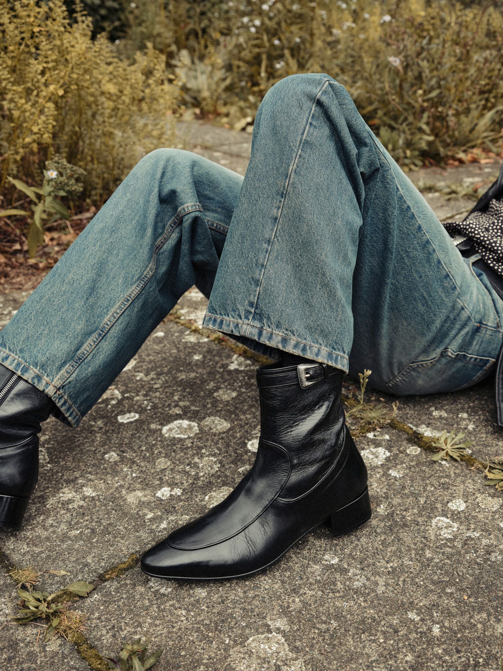 Black leather boots with buckles deals