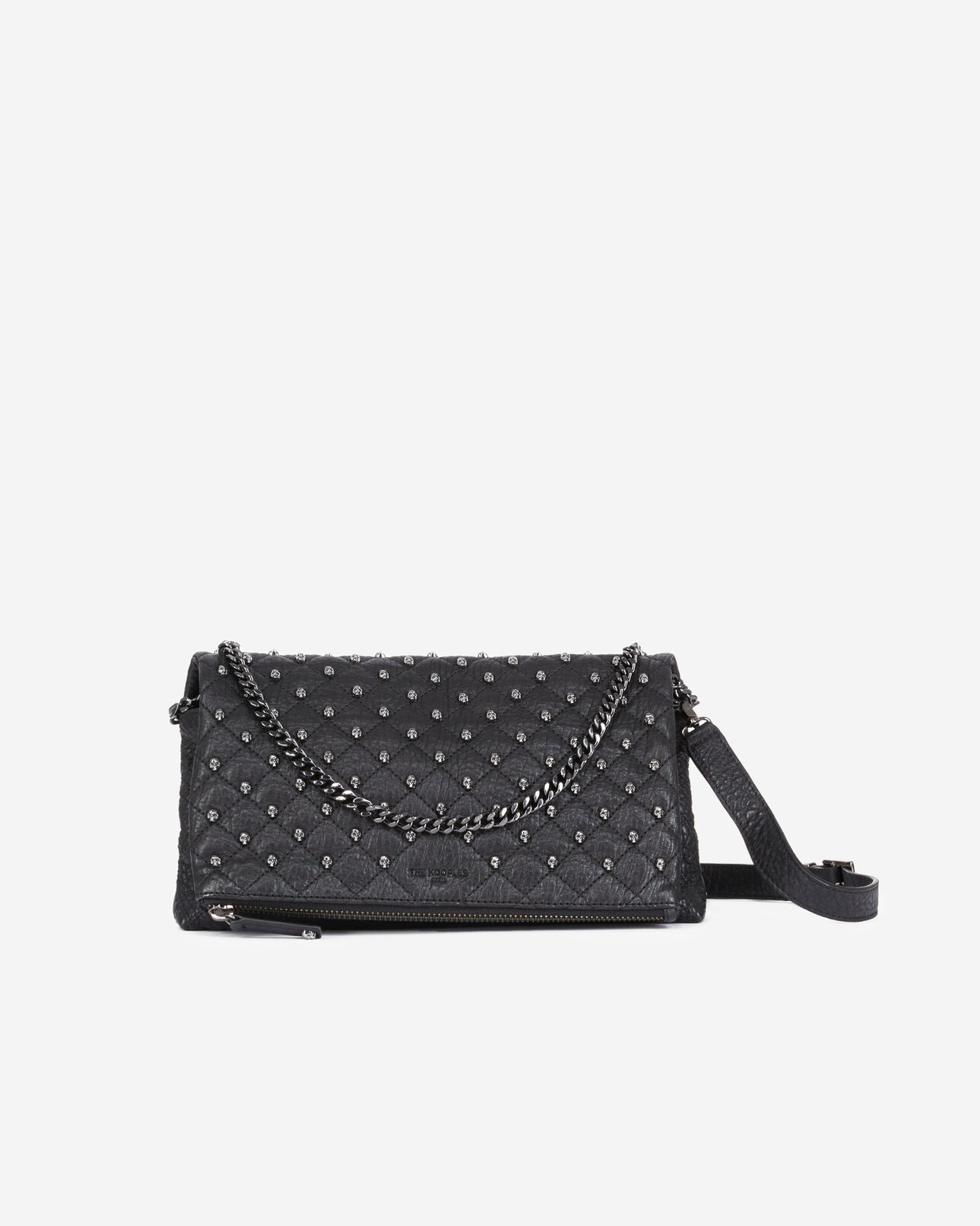 The Kooples WOMEN BLACK heritage small black leather pouch with skulls