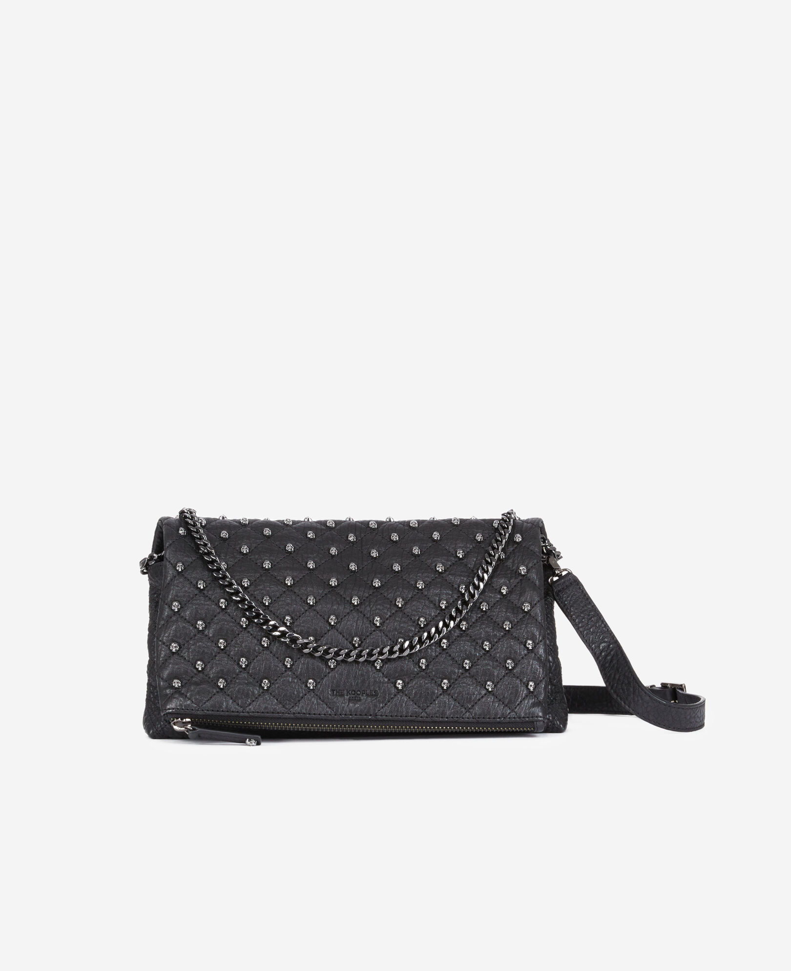 The Kooples WOMEN BLACK heritage small black leather pouch with skulls