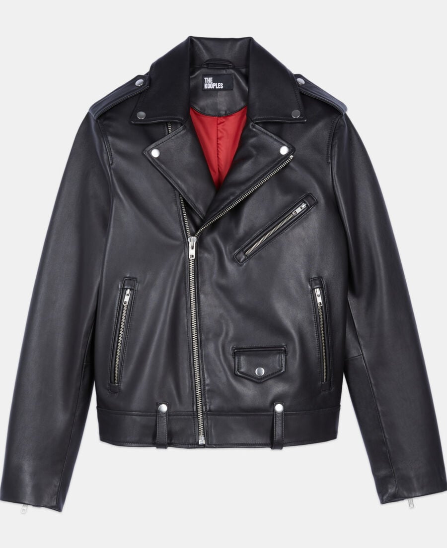 The Kooples HOMME BLACK blouson biker en cuir noir