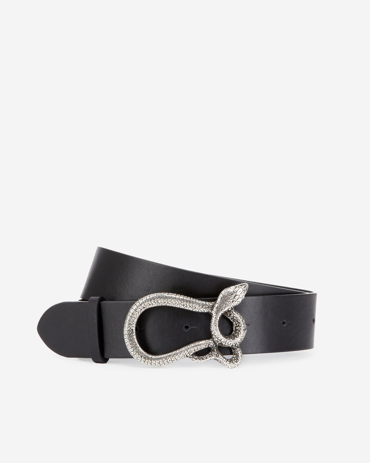 The Kooples DAMEN BLACK schwarzer ledergürtel mit schlangenschnalle