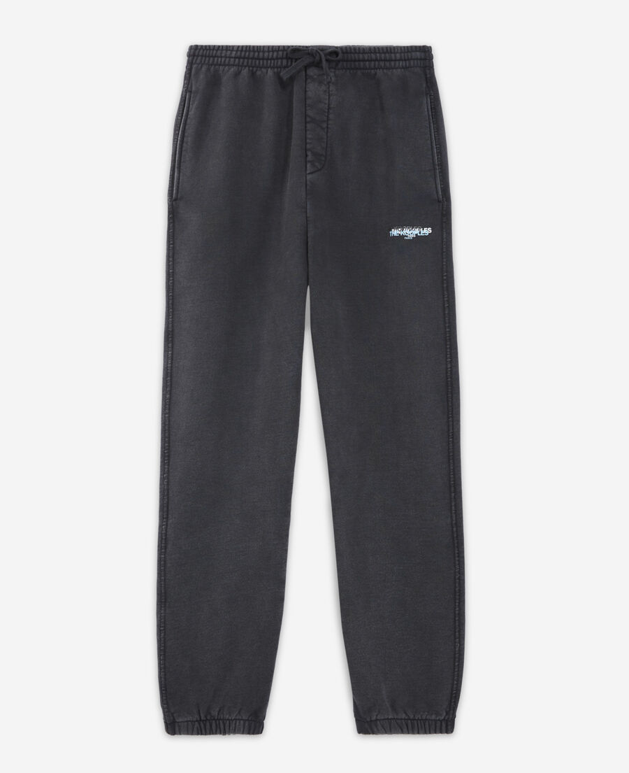 faded black joggers with triple logo