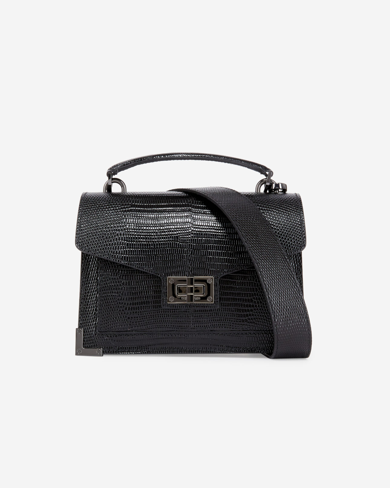 The Kooples WOMEN BLACK small emily bag in black lizard effect leather